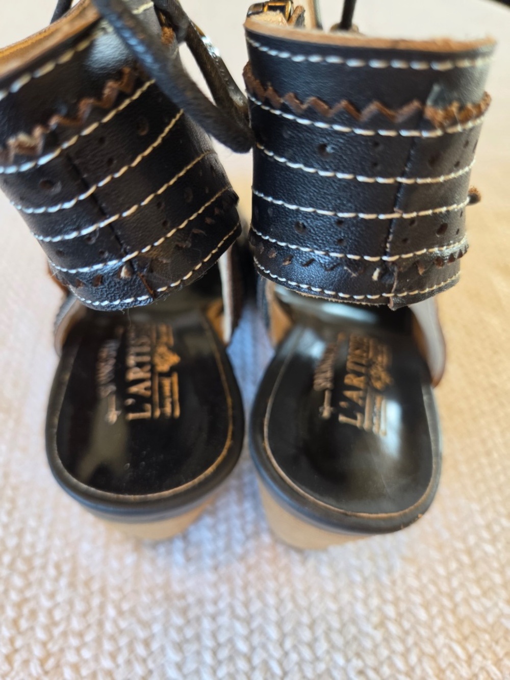 L'Artiste open toe booties black leather Alejandra, Spring Step laces heel boho - Picture 11 of 12